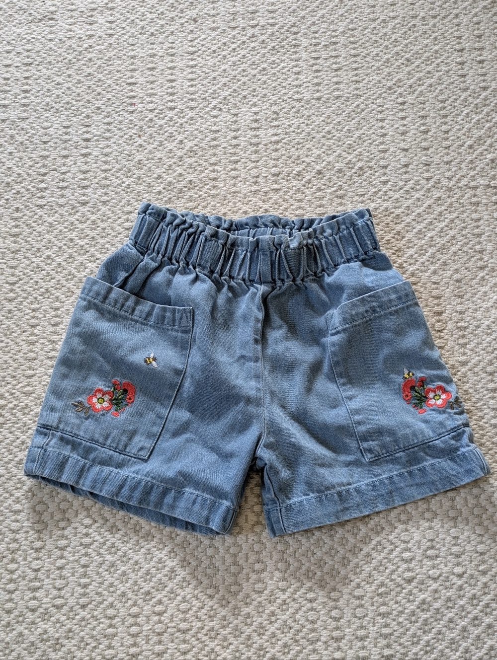 Bonton Size 8 Kids French Embroidery Shorts Bees Floral Denim Pockets